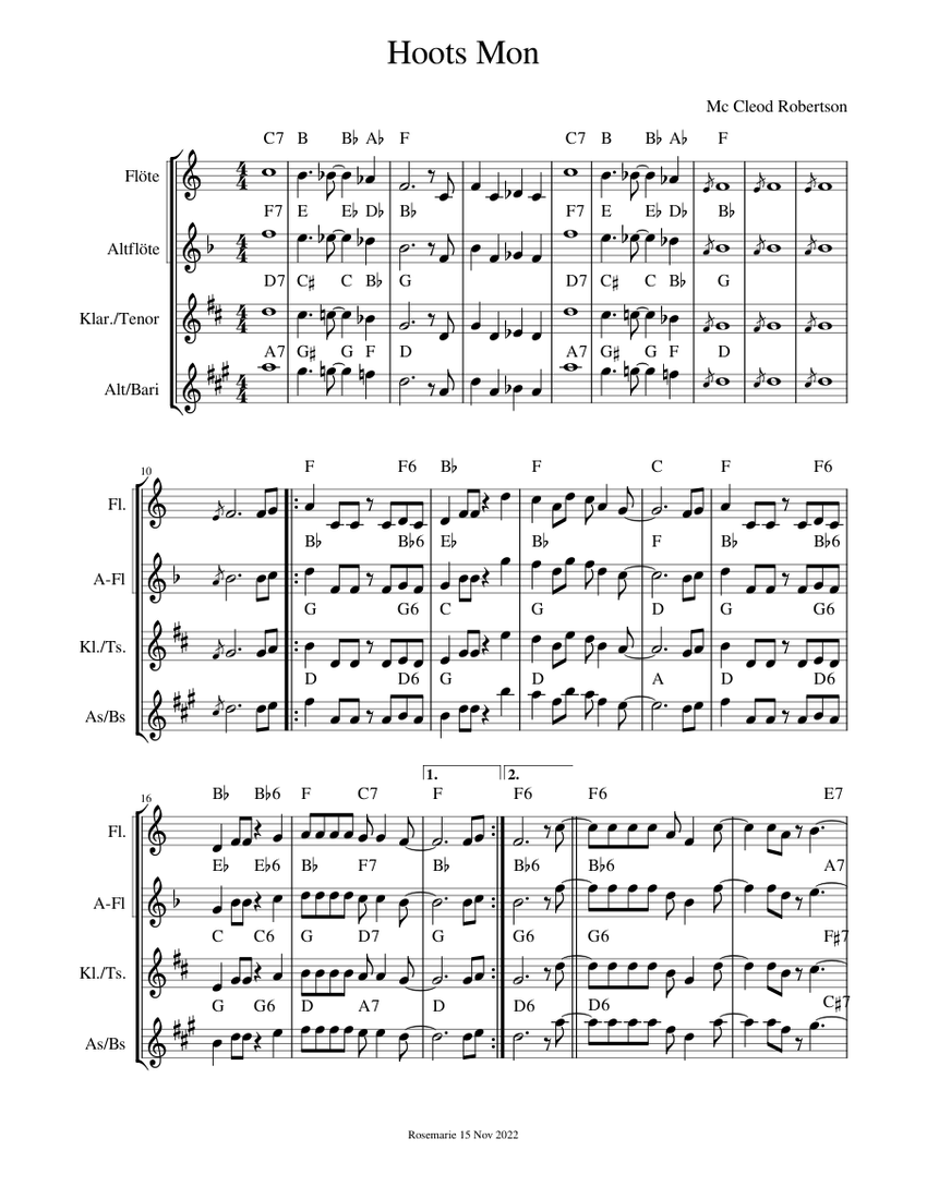 Hoots Mon Sheet music for Flute, in bflat, Saxophone alto