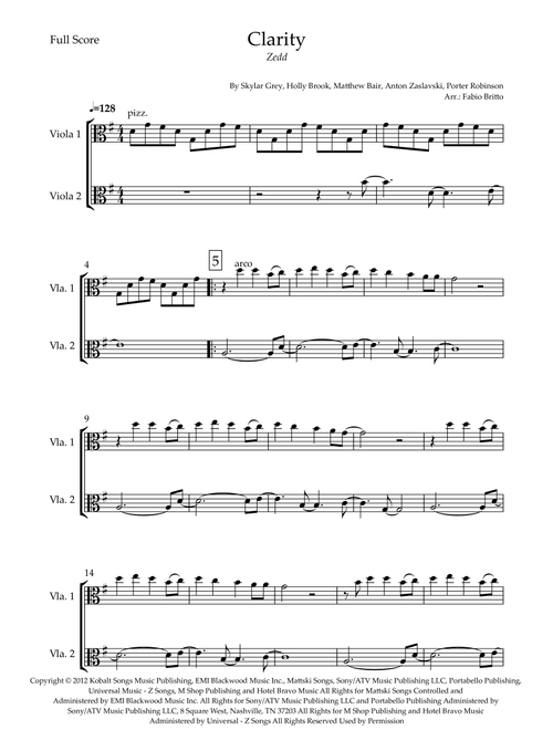 Clarity (Arr. Fabio Britto) - Zedd (Viola Duet)