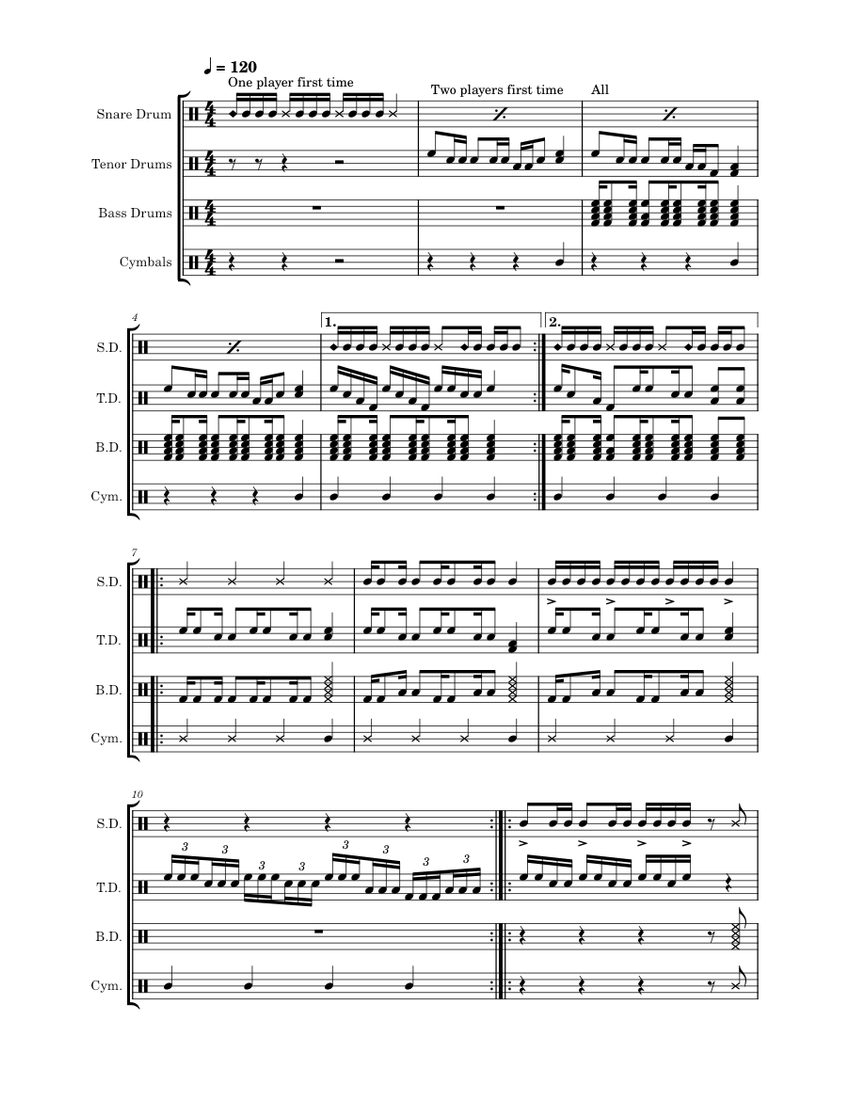 Funk You Up Sheet music for Snare drum, Crash, Tenor drum, Bass drum