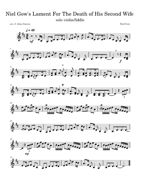 Niel Gow's Lament for the Death of His Second Wife – solo violin/fiddle