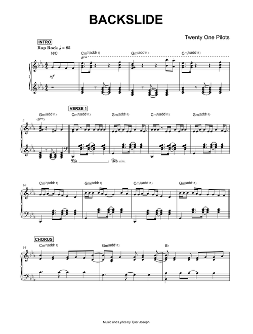 Backslide - Twenty One Pilots (Piano)