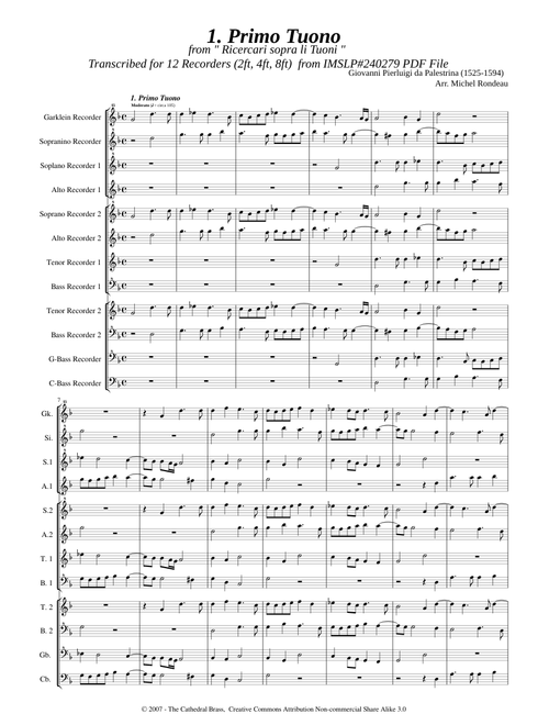 Palestrina,G.P. da _ Ricercari sopra li Tuoni, Primo Tuono  [2ft, 4ft, 8ft]