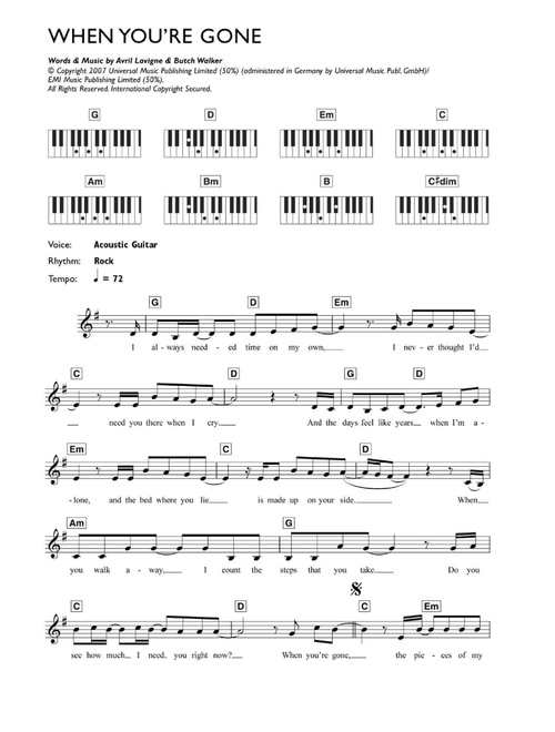 When You're Gone - Avril Lavigne (Lead Sheet - Fake Book)