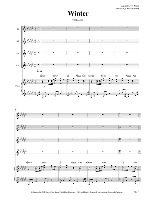 Winter (Arr. Jetse Bremer) - Tori Amos (Choral, SSAA)