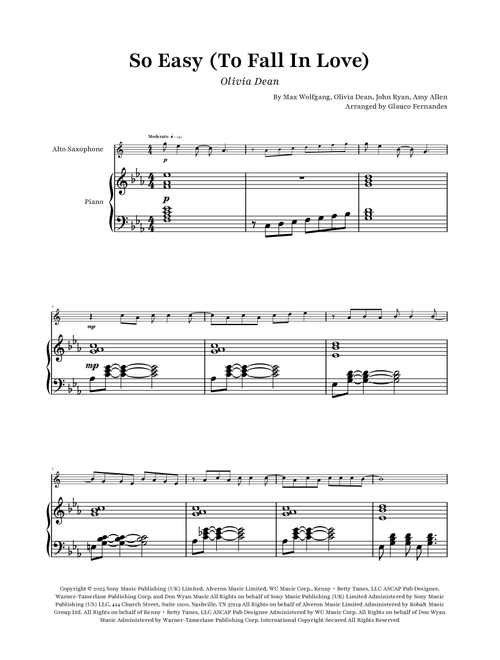 So Easy (To Fall In Love) (Arr. Glauco Fernandes) - Olivia Dean (Alto Sax and Piano)