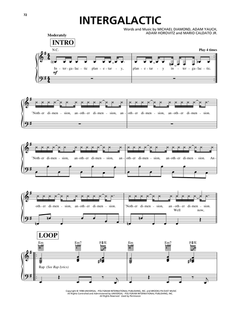Intergalactic - Beastie Boys (Piano-Vocal-Guitar)