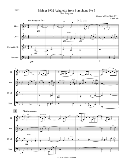 Mahler Adagietto from Symphony No 5 for Woodwind Quartet (Arr. R G Roth) - Rainer's Rainbow (Woodwind Ensemble)