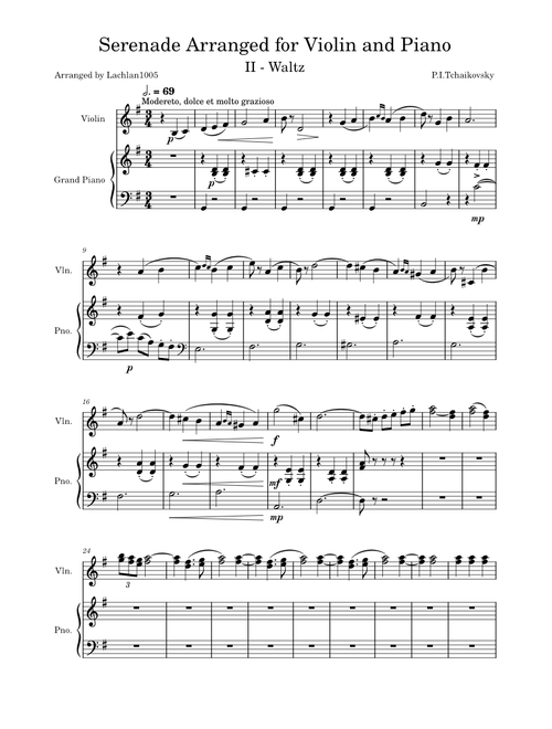 Tchaikovsky Serenade Arranged for Violin and Piano - II Waltz