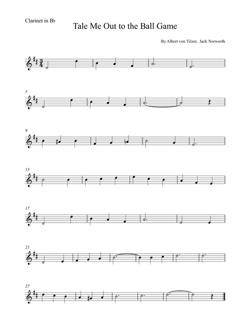 Take Me Out To The Ball Game (Arr. Alex Nunes Rodrigues) - Albert von Tilzer, Jack Norworth (Clarinet Solo)
