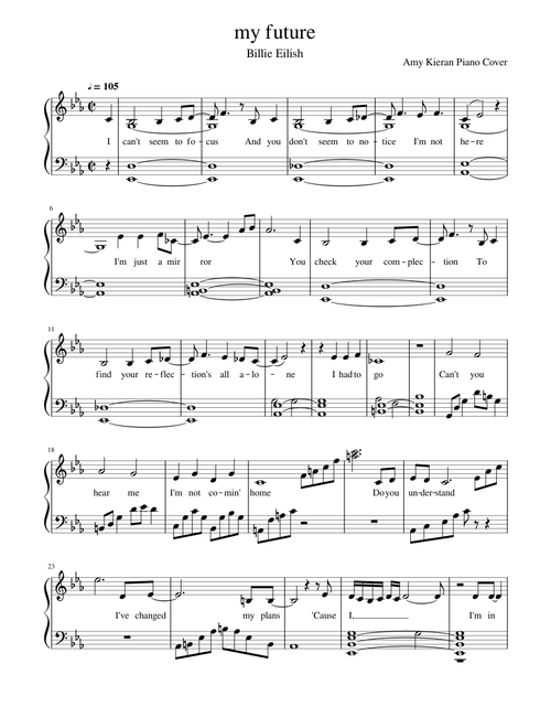 my future Billie Eilish - Piano Sheet Music with Lyrics