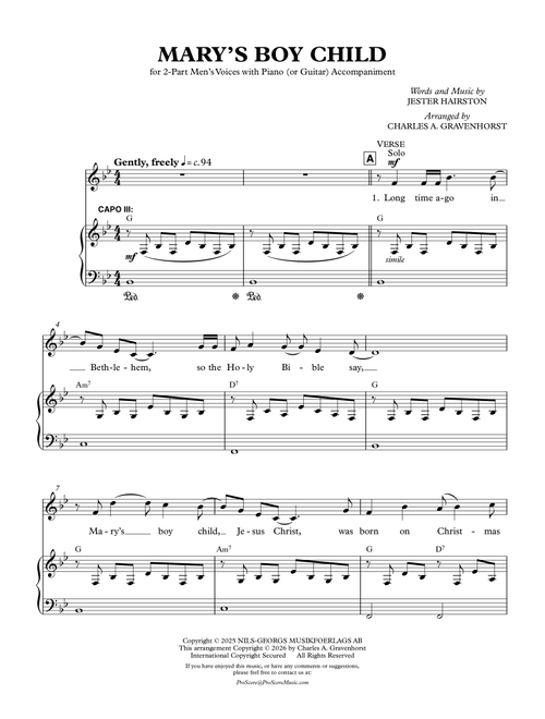 Mary's Boy Child (Arr. Charles A. Gravenhorst) - Jake Owen (Piano-Vocal-Guitar (Piano Accompaniment))