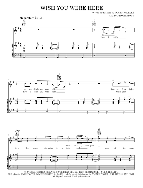 Wish you were here - Pink Floyd (Piano-Vocal-Guitar)