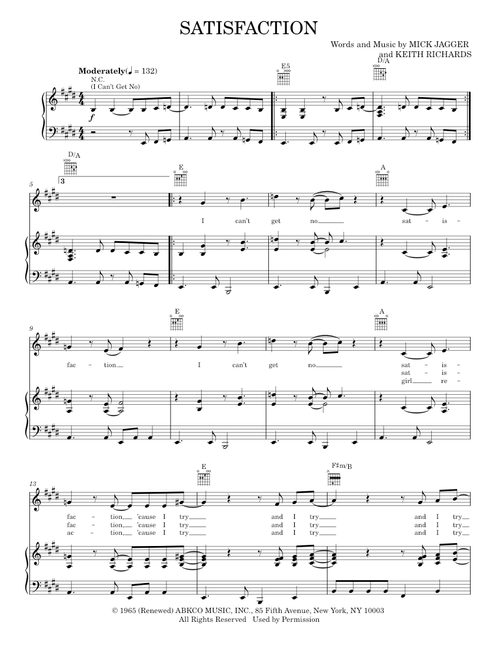 (I Can't Get No) Satisfaction - The Rolling Stones (Piano-Vocal-Guitar)