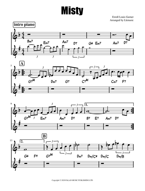 Misty (Arr. Lkmusic) - Erroll Louis Garner (Trumpet and Piano)
