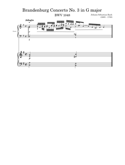 Brandenburg Concerto No.3 in G major, BWV 1048 – Johann Sebastian Bach (2nd mvt for Piano)