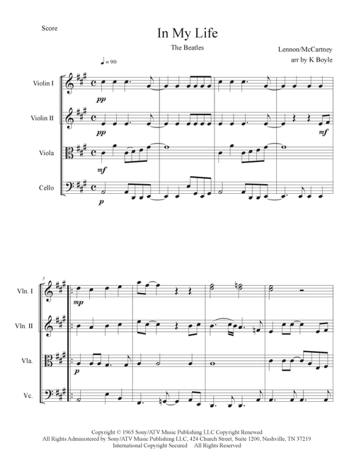 In My Life (Arr. Karlie Boyle) - The Beatles (String Quartet)