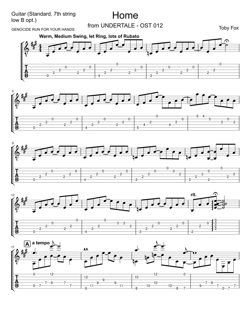 Home - UNDERTALE OST 012 TAB for SOLO GUITAR Sheet music for Guitar (Solo)  | Musescore.com