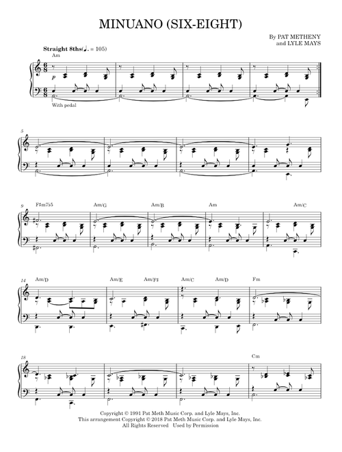 Minuano six-eight - Pat Metheny (Piano Solo)
