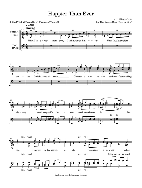 Happier Than Ever (Arr. Allyson Lotz) - Billie Eilish (Barbershop Quartet)