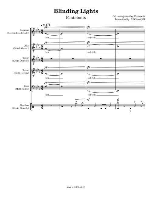 Blinding Lights (Track 2) – Pentatonix [Full Sheet Music/Transcription]