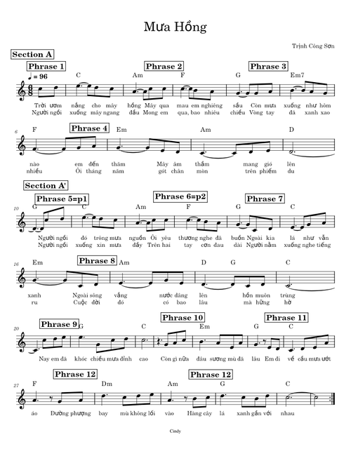 Mưa Hồng – Original Chords - Trịnh Công Sơn