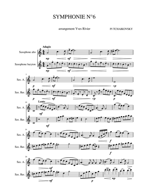 symphonie 6 (Arr. Yves Rivier) - Tchaikovsky (Saxophone Duet)