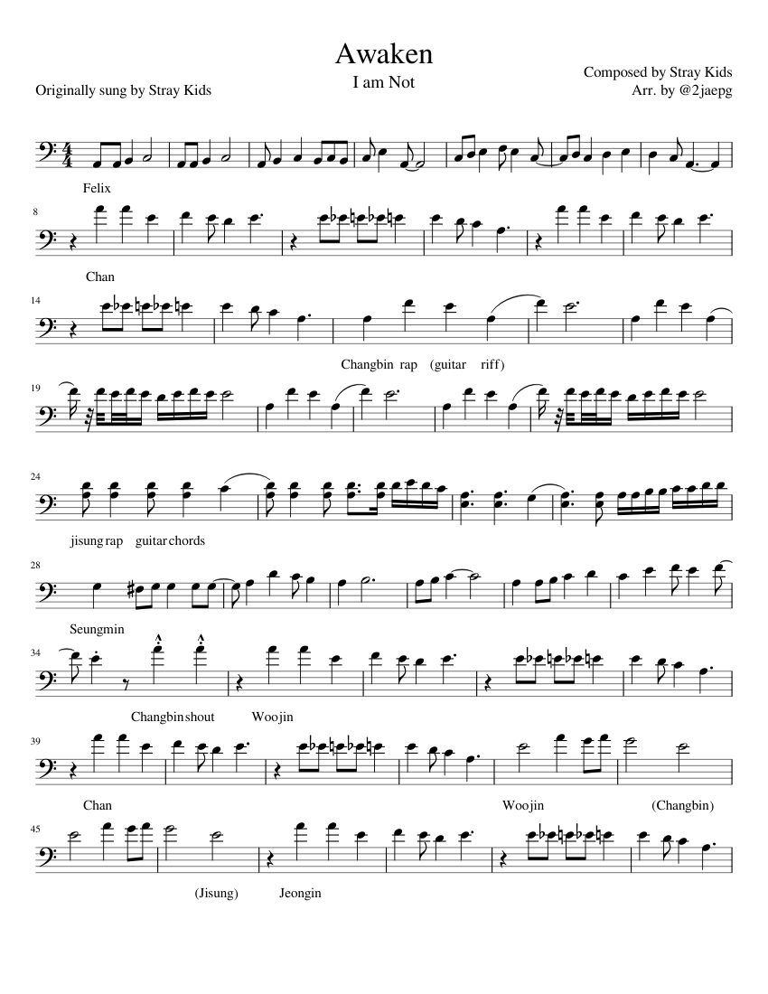 Awaken stray kids sheet music for piano solo musescore