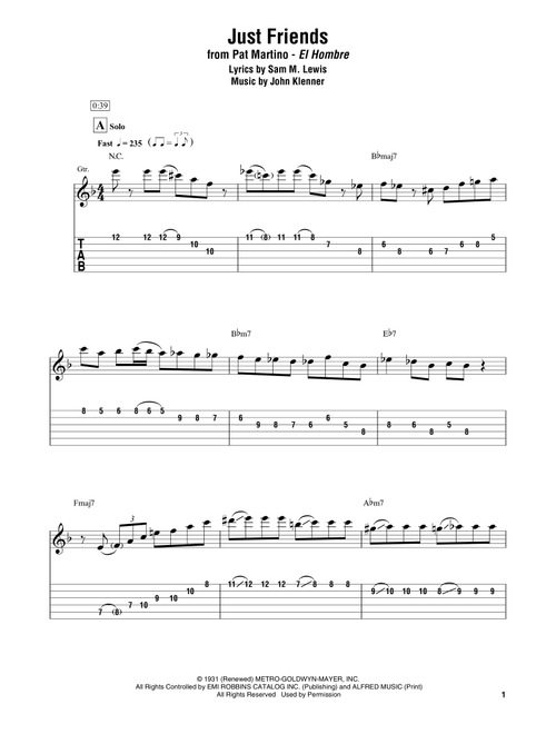 Just Friends - Pat Martino (Electric Guitar Transcription)