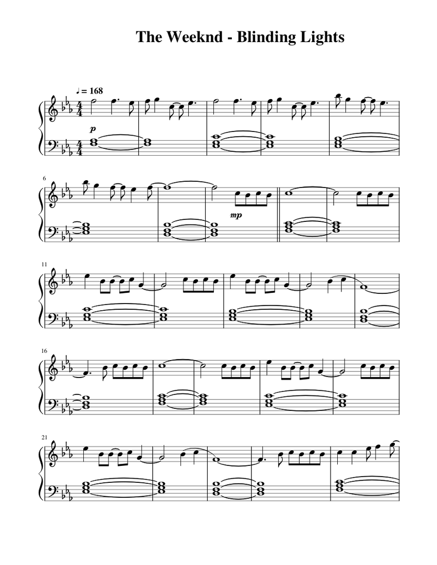 The Weeknd - Blinding Lights Sheet Music for Piano (Solo) easy ...