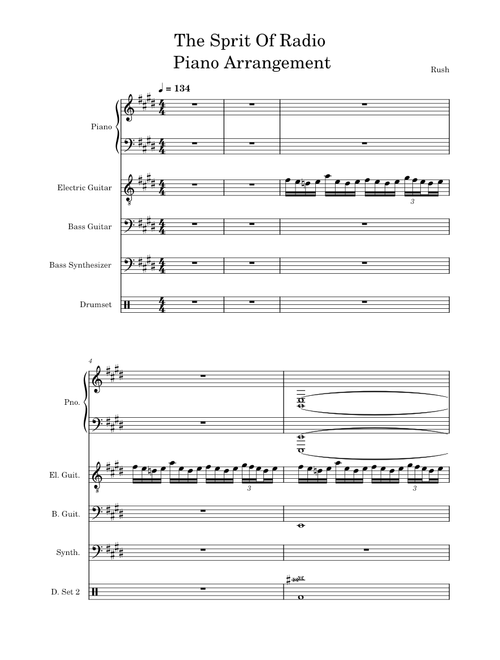 The Spirit Of Radio Piano Arrangement