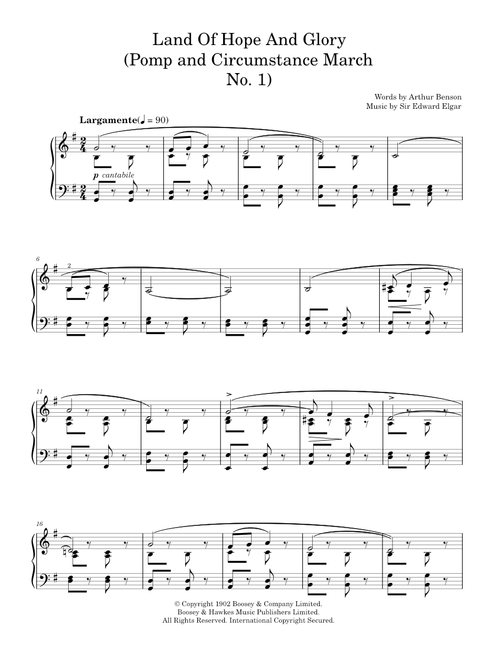 Pomp and Circumstance March No.1 in D major, Opus 39 (Land of Hope and Glory) - Edward Elgar (Piano Vocal)
