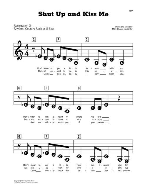 Shut Up And Kiss Me - Mary Chapin Carpenter (E-Z Play Today)