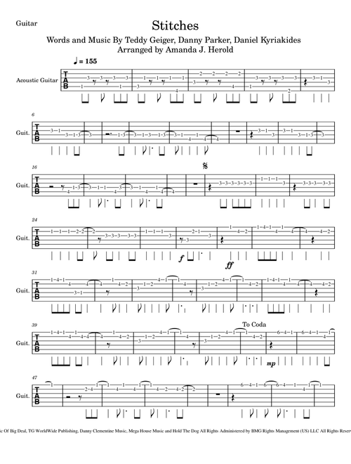 Stitches (Arr. Amanda's Music Channel) - Shawn Mendes (Solo Guitar)