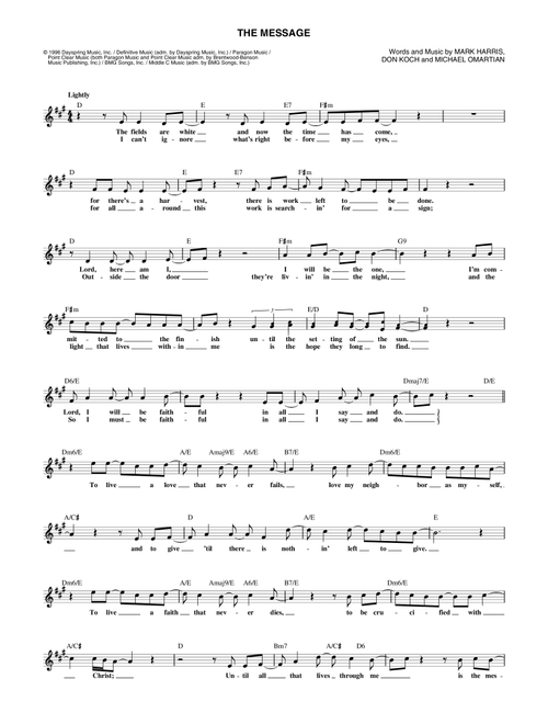 The Message - 4Him (Lead Sheet - Fake Book)