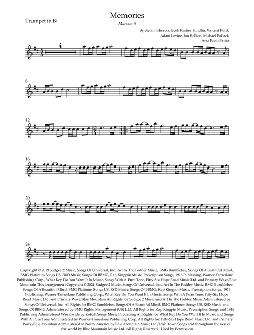 Memories (Arr. Fabio Britto) - Maroon 5 (Trumpet Solo)