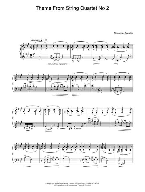 Theme From String Quartet No 2 - Alexander Borodin (Piano Solo)