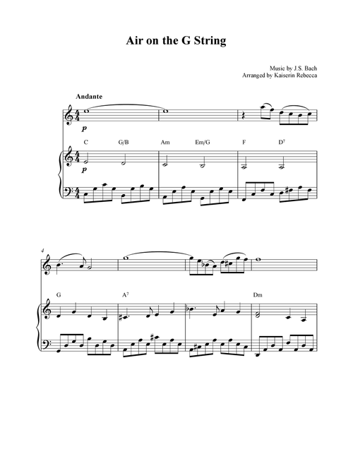 Air on the G String (Arr. Kaiserin Rebecca) - JS Bach (Flute and Piano)