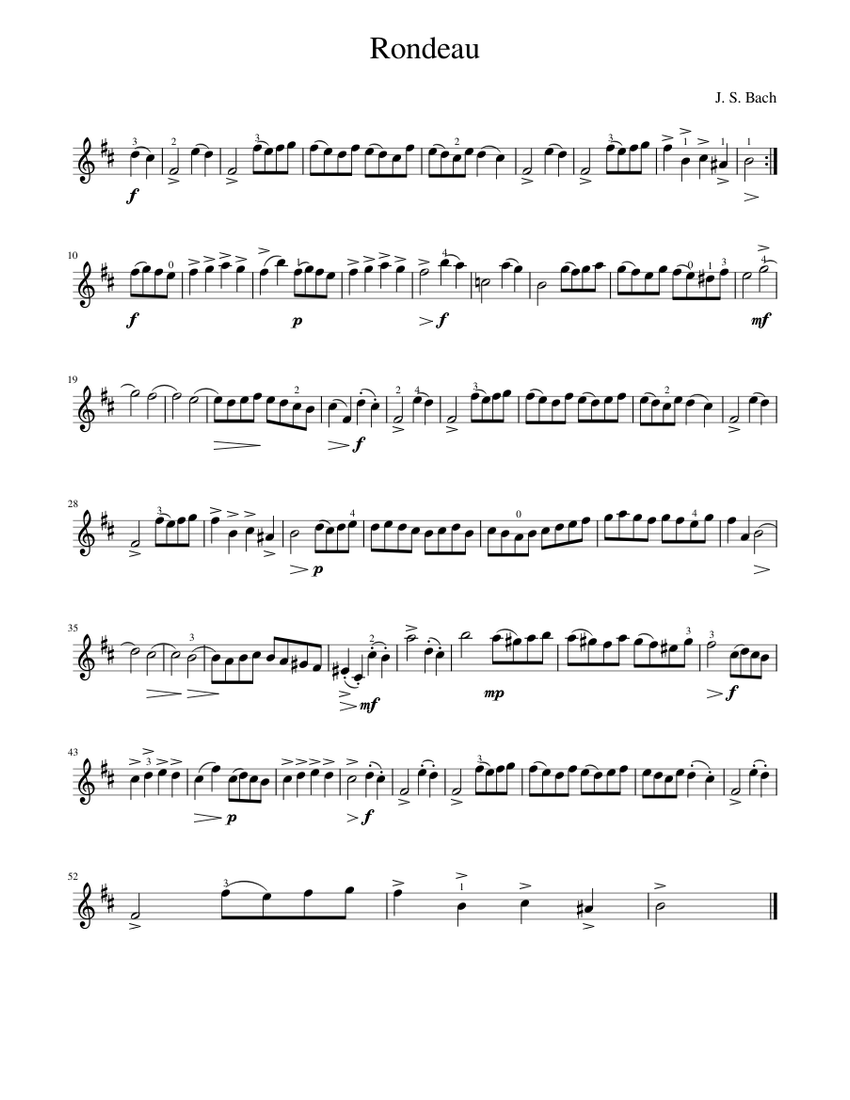 Rondeau Johann Sebastian Bach Sheet music for Violin (Solo