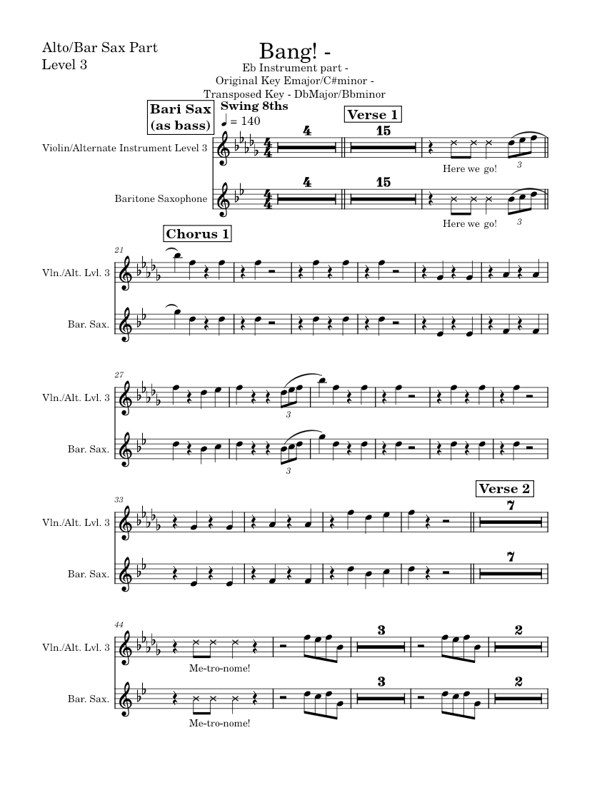 Bang Alto Sax and Bari Sax Combined Transposed C minor to Bb minor Sheet music for