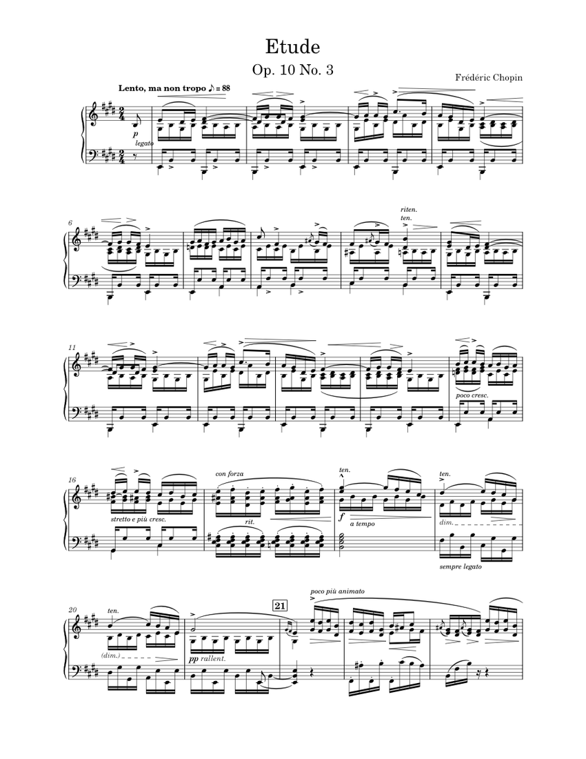 Etude Op. 10 No. 3 "Tristesse" Sheet music for Piano (Solo)