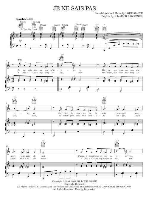 Je Ne Sais Pas (To You, My Love) - Frank Churchill, Jack Lawrence (Piano-Vocal-Guitar)