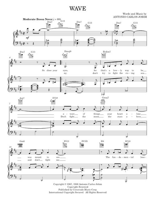 Wave - Antonio Carlos Jobim, Frank Sinatra (Piano-Vocal-Guitar)