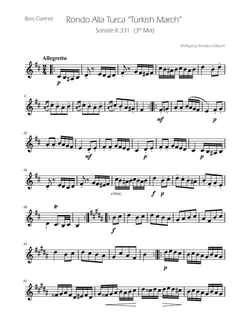 Turkish March - Bass Clarinet Solo (Arr. Ygor Nunes) - Wolfgang Amadeus Mozart (Clarinet Solo)