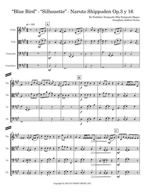 Silhouette (Arr. Andrés LLona) - KANA-BOON (String Quartet)