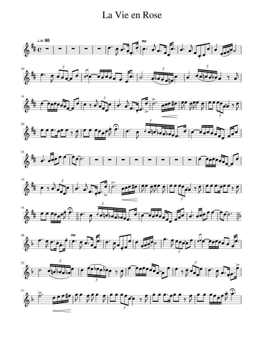 La Vie en Rose Sheet Music for Trumpet in bflat (Solo)