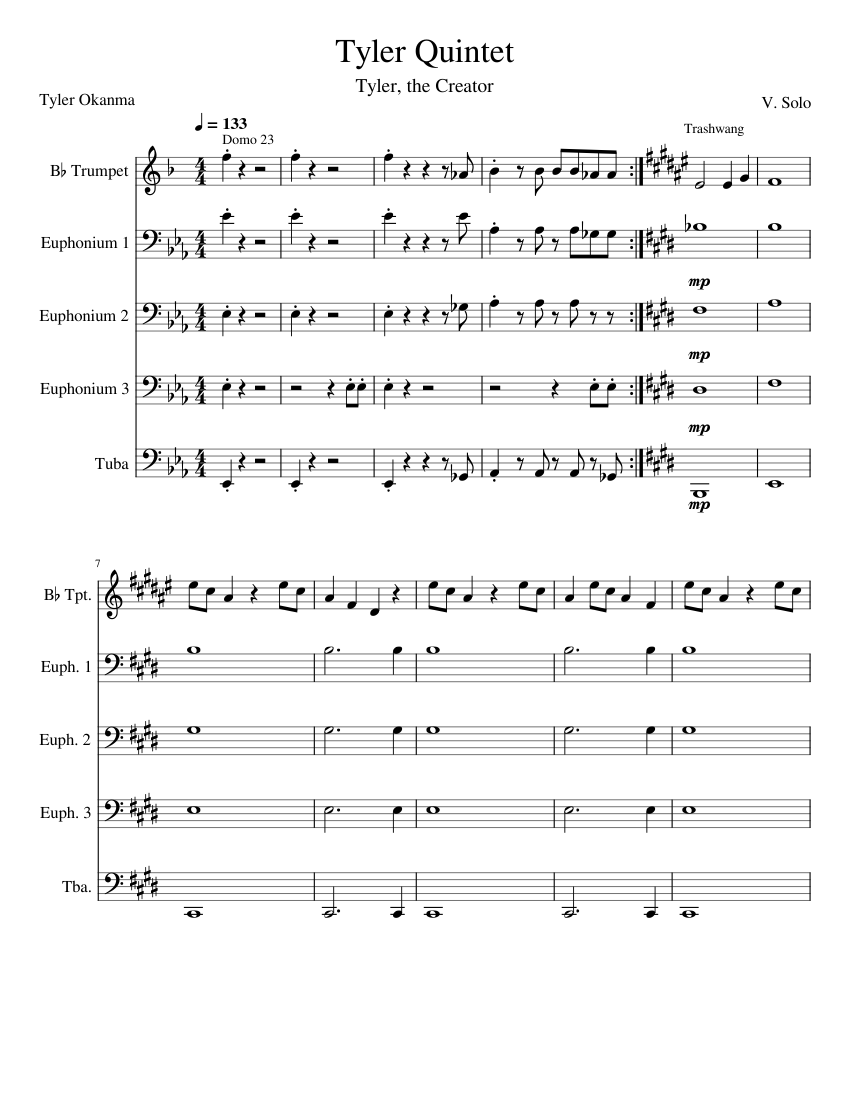 Tyler the Creator Medley, Brass Quintet Sheet music for Trombone, Tuba