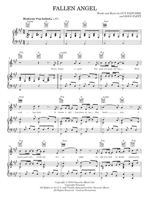 Fallen Angel - Frankie Valli, Frankie Valli & The Four Seasons, Jersey Boys Musical, The Four Season (Piano-Vocal-Guitar)