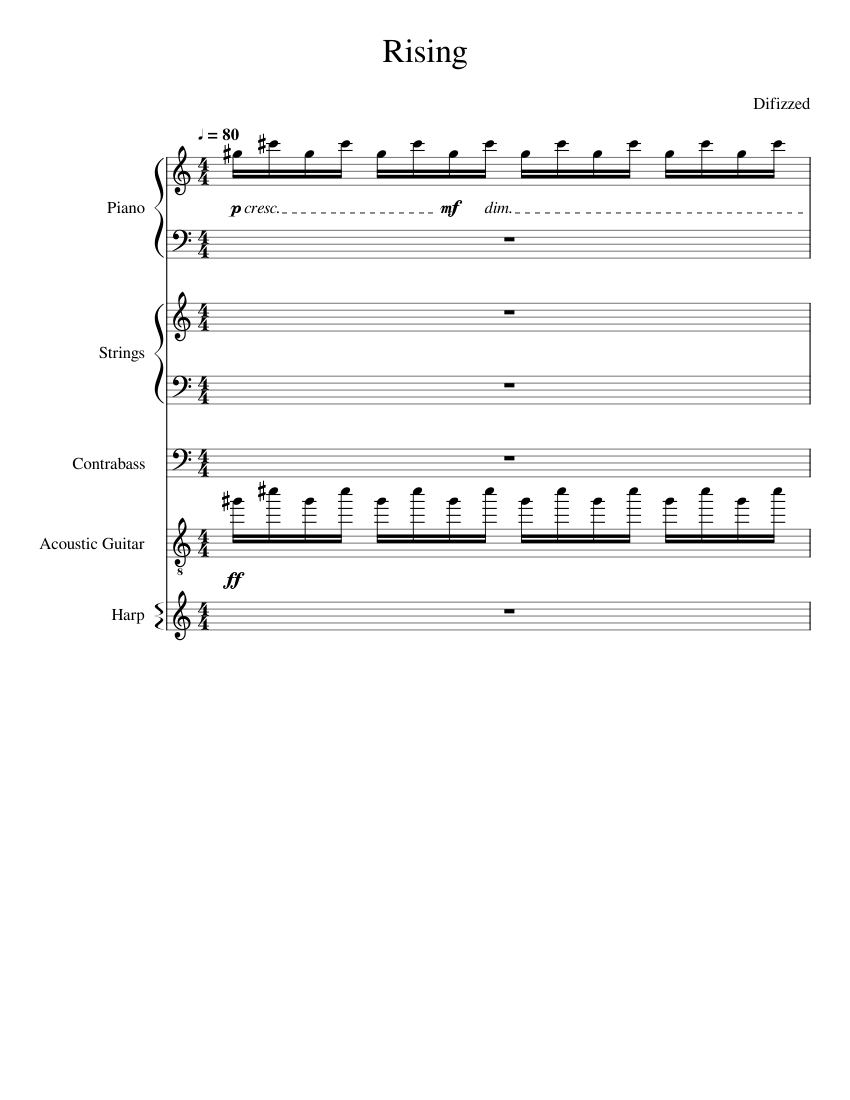 Rising Sheet music for Piano, Contrabass, Guitar, Harp & more ...