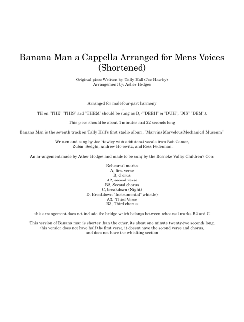 Banana Man A Capella Written for Mens Voices Shortened Version