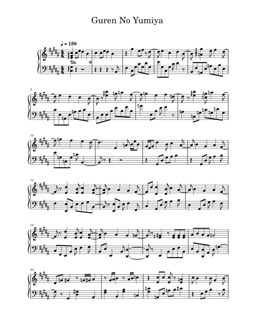 Guren No Yumiya Linked Horizon (Lilypichu Arrangement) Sheet music